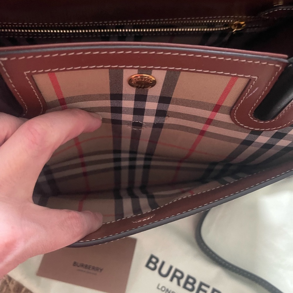Burberry Title Vintage Check Leather Satchel Black Brown - Picture 10 of 15